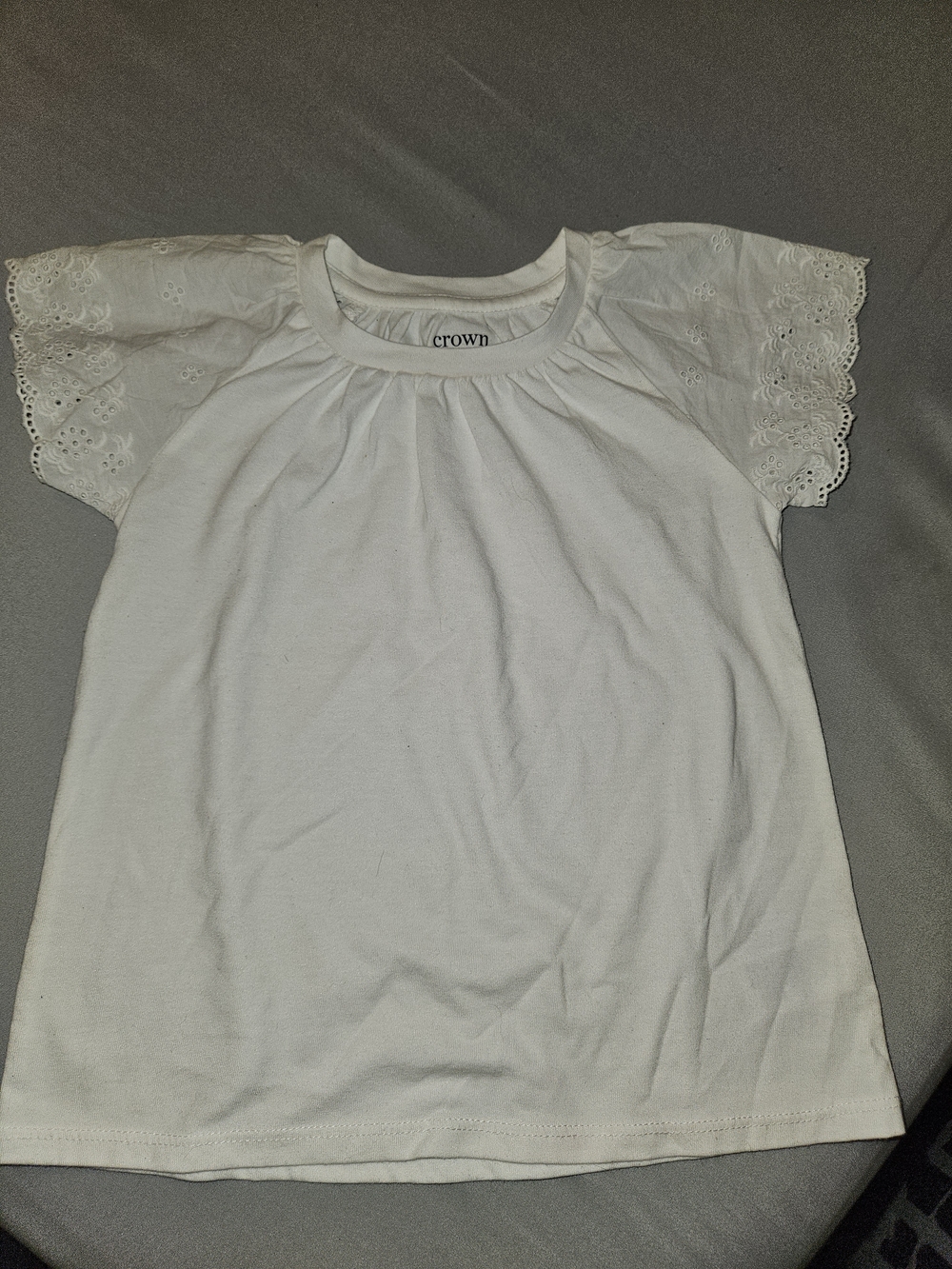 Crown And Ivy White Girls' Eyelet Sleeve Tee